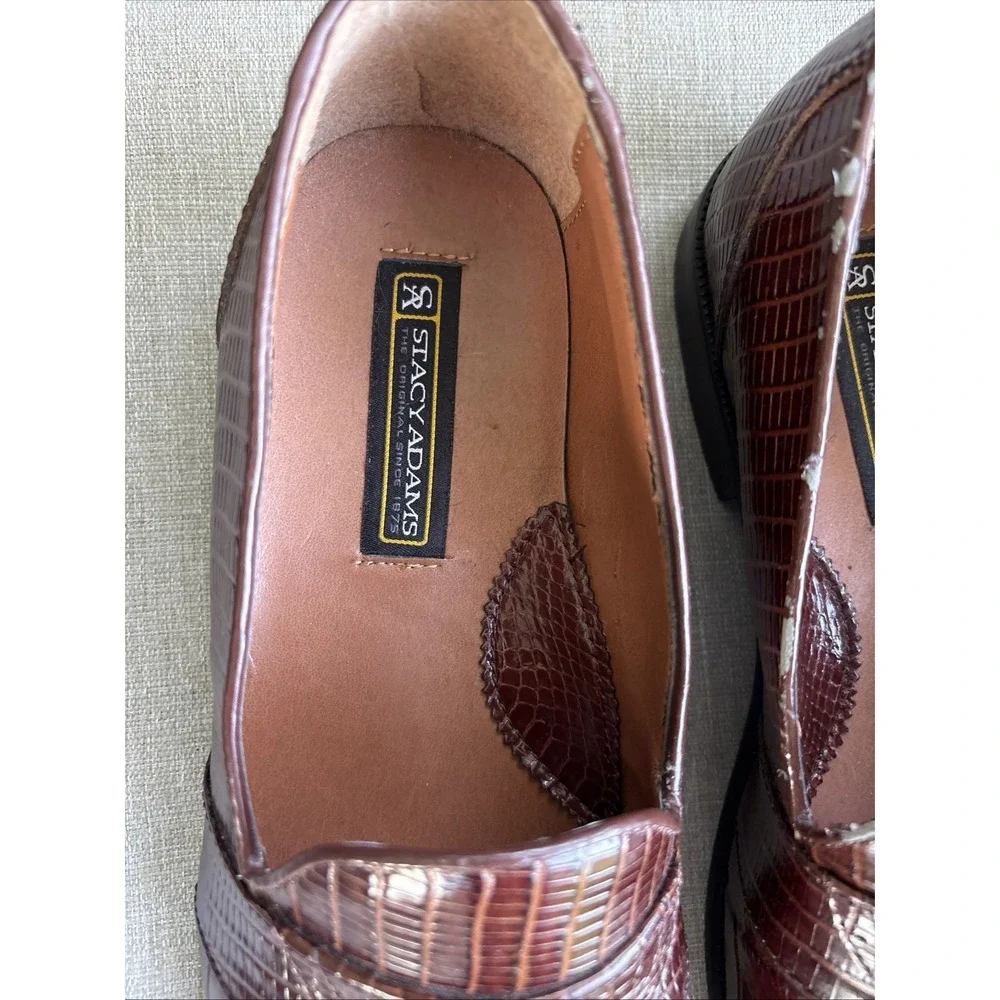 Stacy Adams Cognac Brown Snake Leather Tassel Loafer Dress Shoes Size 10 M